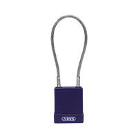 Aluminium safety padlock with cable and purple cover 84882