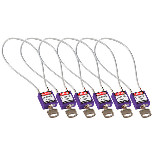 Nylon safety padlock purple with cable 195984 - 6 pack 