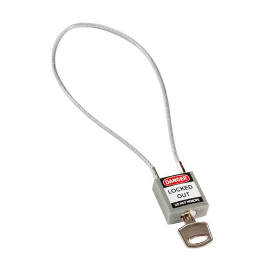 Nylon Sicherheitsvorhängeschloss grau mit Kabelbügel 195982 - 6 Pack