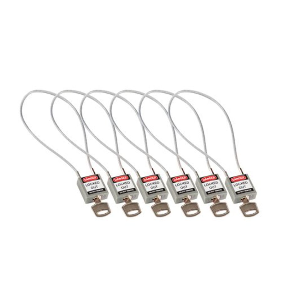 Nylon veiligheidshangslot met kabel grijs 195982 - 6 pack