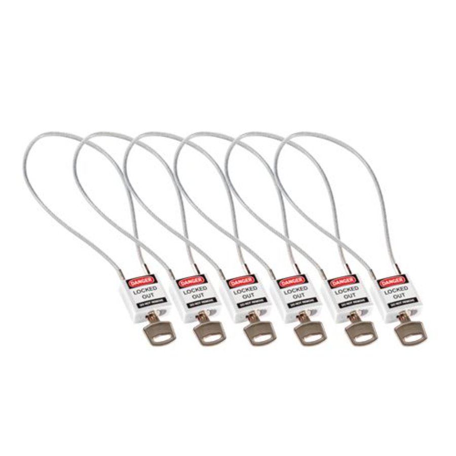 Nylon veiligheidshangslot met kabel wit 195985 -  6 pack