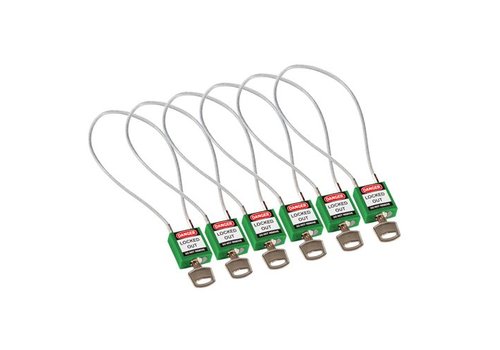 Nylon veiligheidshangslot met kabel groen 195975 - 6 pack 