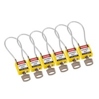 Nylon Sicherheitsvorhängeschloss gelb mit Kabelbügel 195973 - 6 Pack