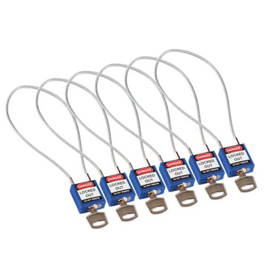 Nylon veiligheidshangslot met kabel blauw 195974 - 6 pack