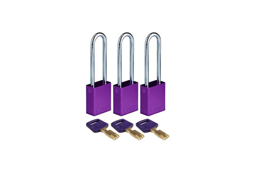 SafeKey aluminium veiligheidshangslot paars 3-pack 150300 