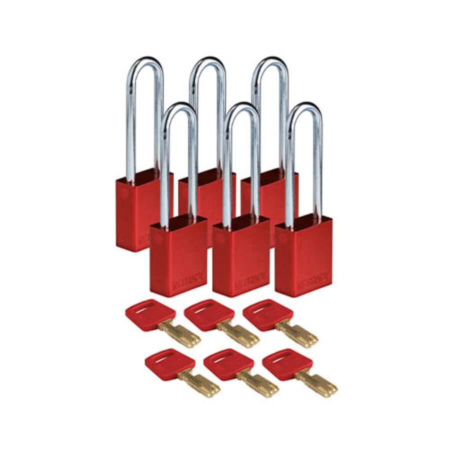 SafeKey Aluminium safety padlock Red 6-pack 150303