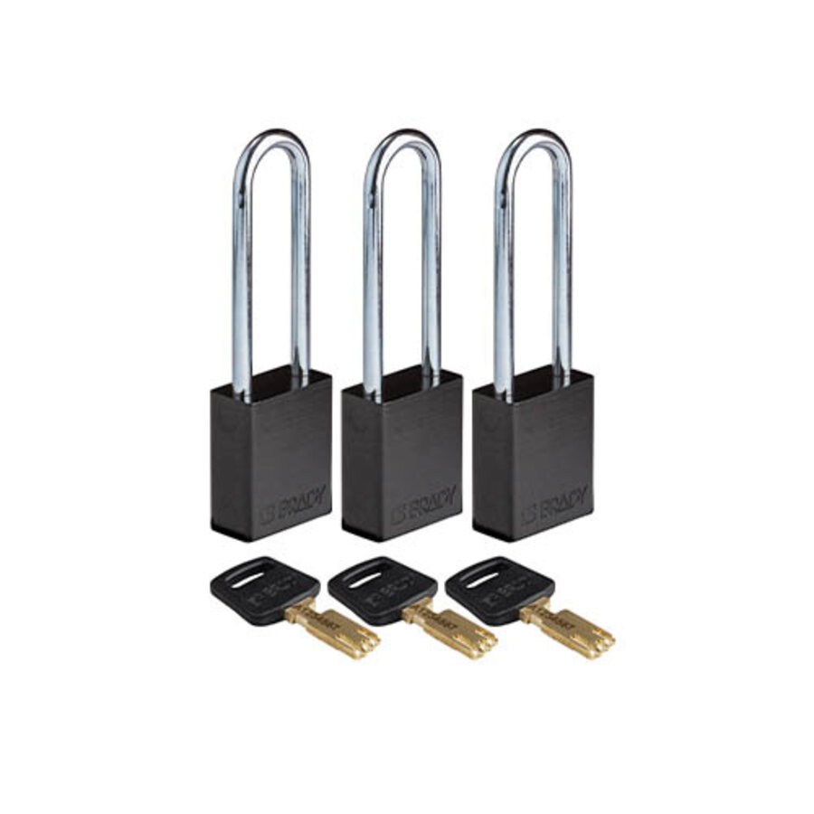 SafeKey Aluminium safety padlock black 3-pack 150217