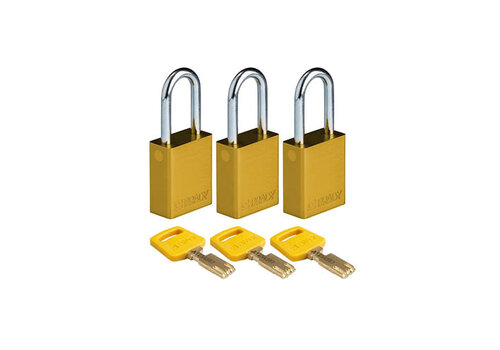 SafeKey Aluminium safety padlock Yellow 3-pack 150282 