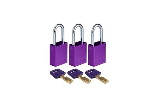 SafeKey aluminium veiligheidshangslot paars 3-pack 150348 