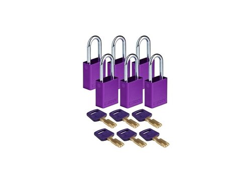 SafeKey aluminium veiligheidshangslot paars 6-pack 150347 