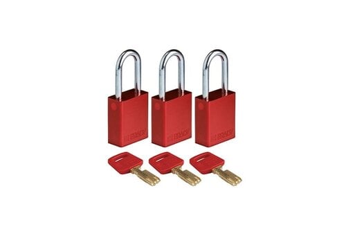 SafeKey aluminium veiligheidshangslot rood 3-pack 150262 