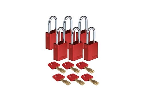 SafeKey aluminium veiligheidshangslot rood 6-pack 150303 