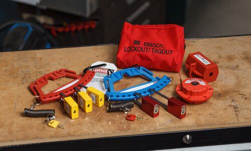 Lockout kits and lockout bags for safe machine maintenance