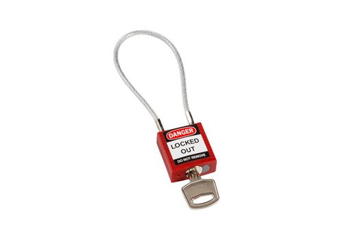 Nylon veiligheidshangslot met kabel rood 146120 