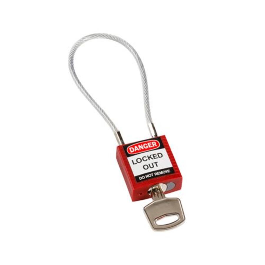 Nylon veiligheidshangslot met kabel rood 146120
