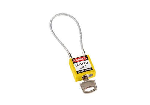 Nylon veiligheidshangslot met kabel geel 146121 