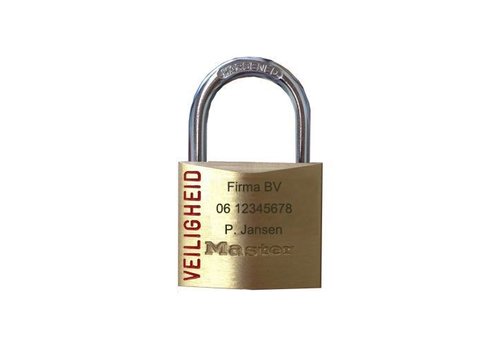 Master Lock Hangslot messing met "Veiligheid" en persoonlijke gravering 