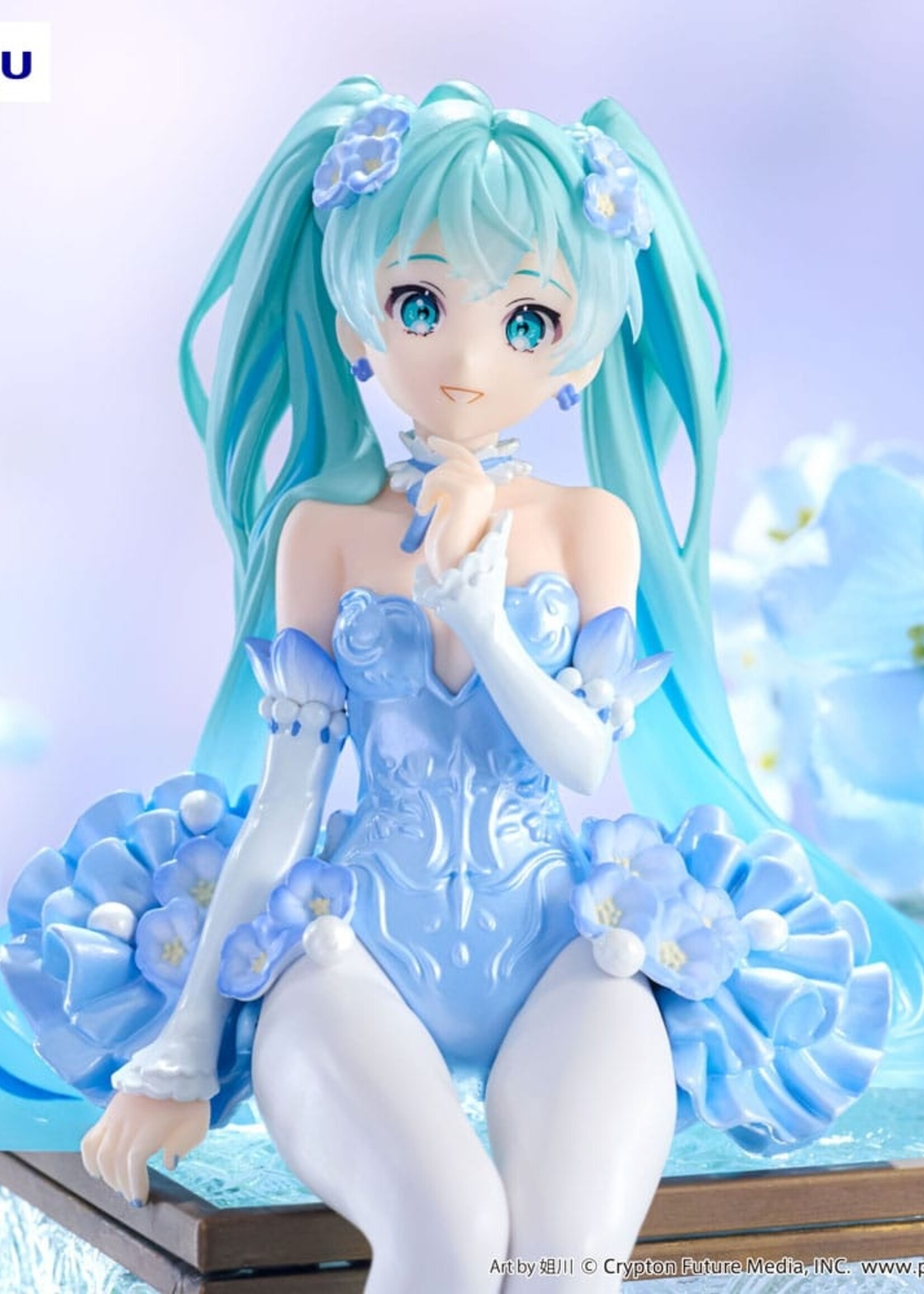 Hatsune Miku Noodle Stopper PVC Statue Flower Fairy Nemophila Pail Blue Color