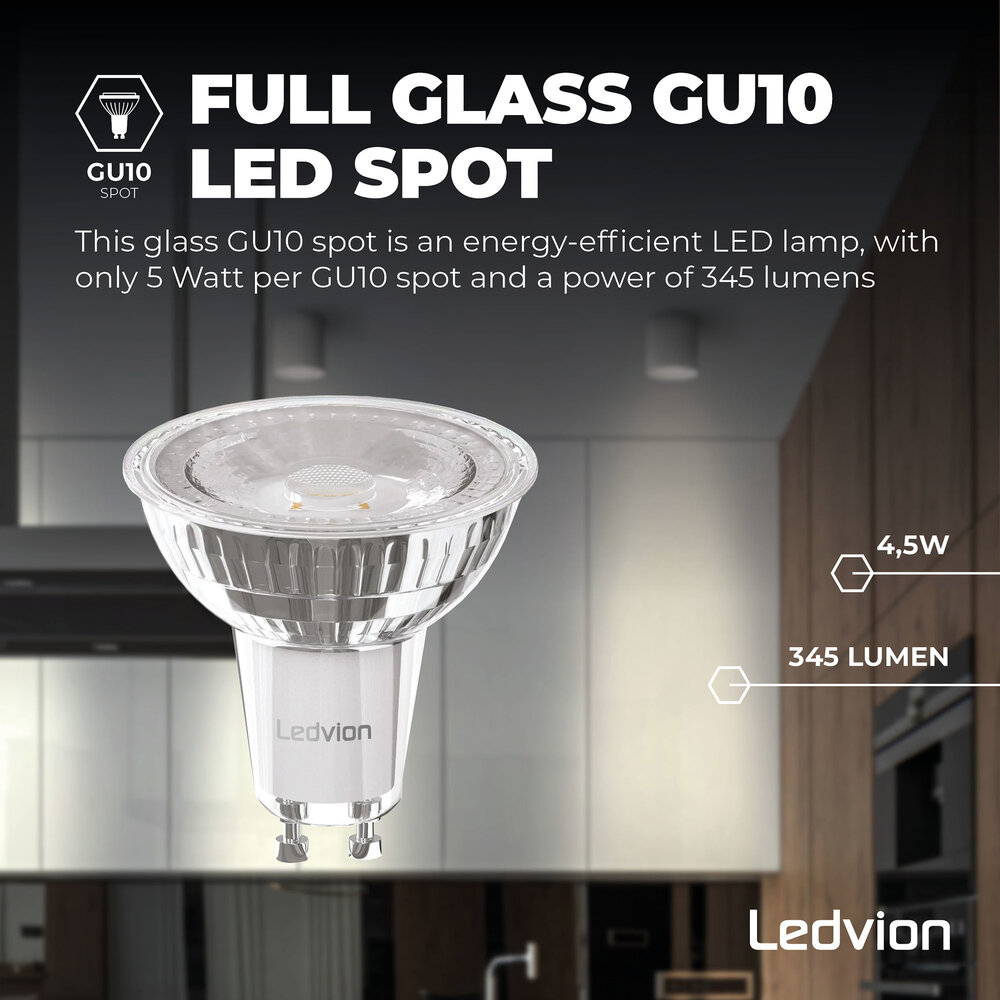 Ledvion Lampadina LED GU10 dimmerabile - 5W - 2700K - 345 Lumen - Bicchiere