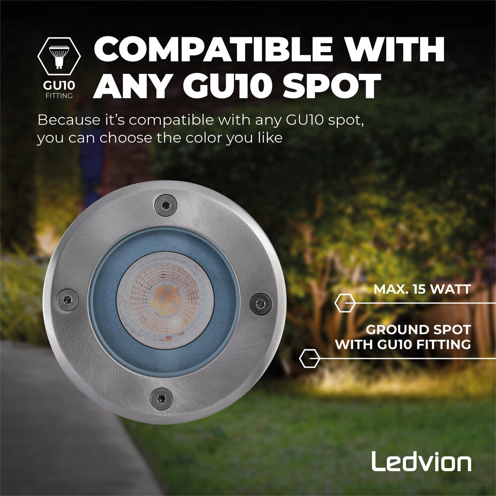 Ledvion IP67 Faretto Segnapasso LED Rotondo - GU10 - 1m Cavo