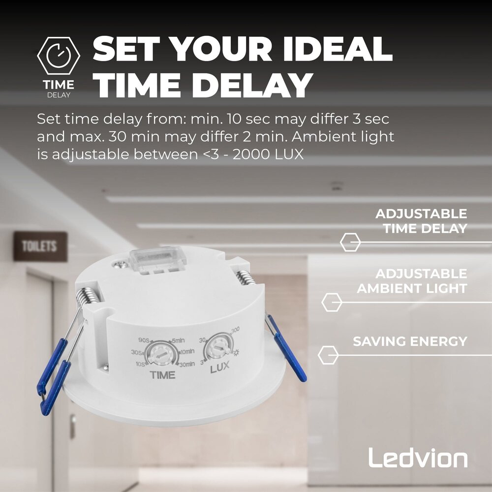 Ledvion Sensore di movimento da incasso Bianco 360° Con Interruttore Crepuscolare Portata di 8M Max. 600W IP65