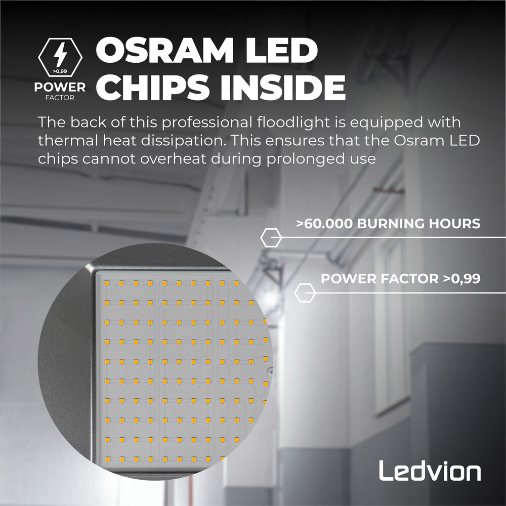 Ledvion Proiettore LED 200W - Osram - IP65 - 120lm/W - Colore Bianco - 5 Anni di Garanzia