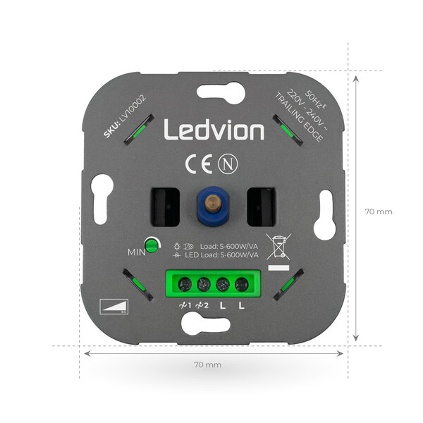 Ledvion Dimmer LED 5-600 Watt 220-240V - Taglio di fase - Universale