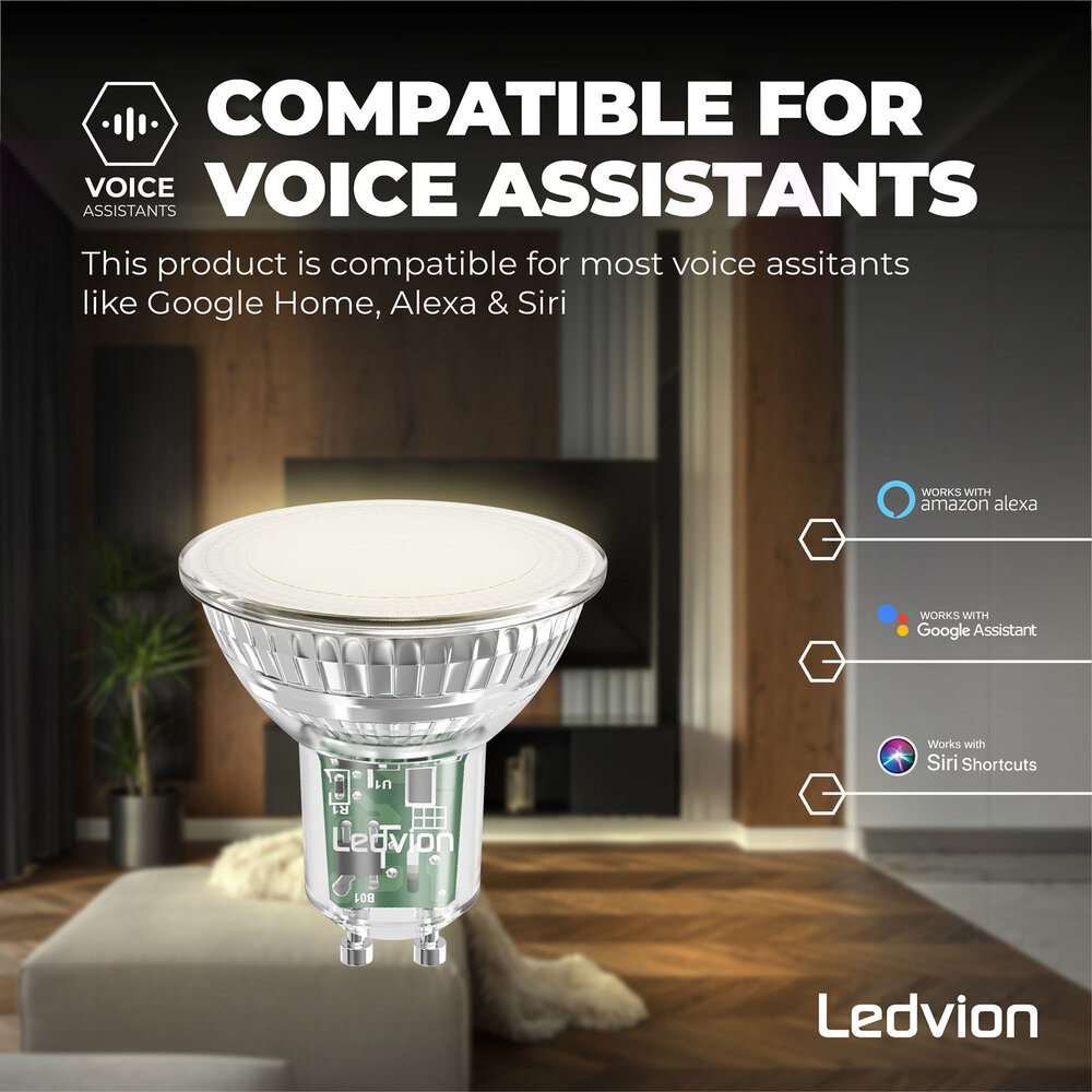 Ledvion Lampadina Smart CCT LED GU10 - 2700-6500K - Dimmerabile - Wifi - 5W