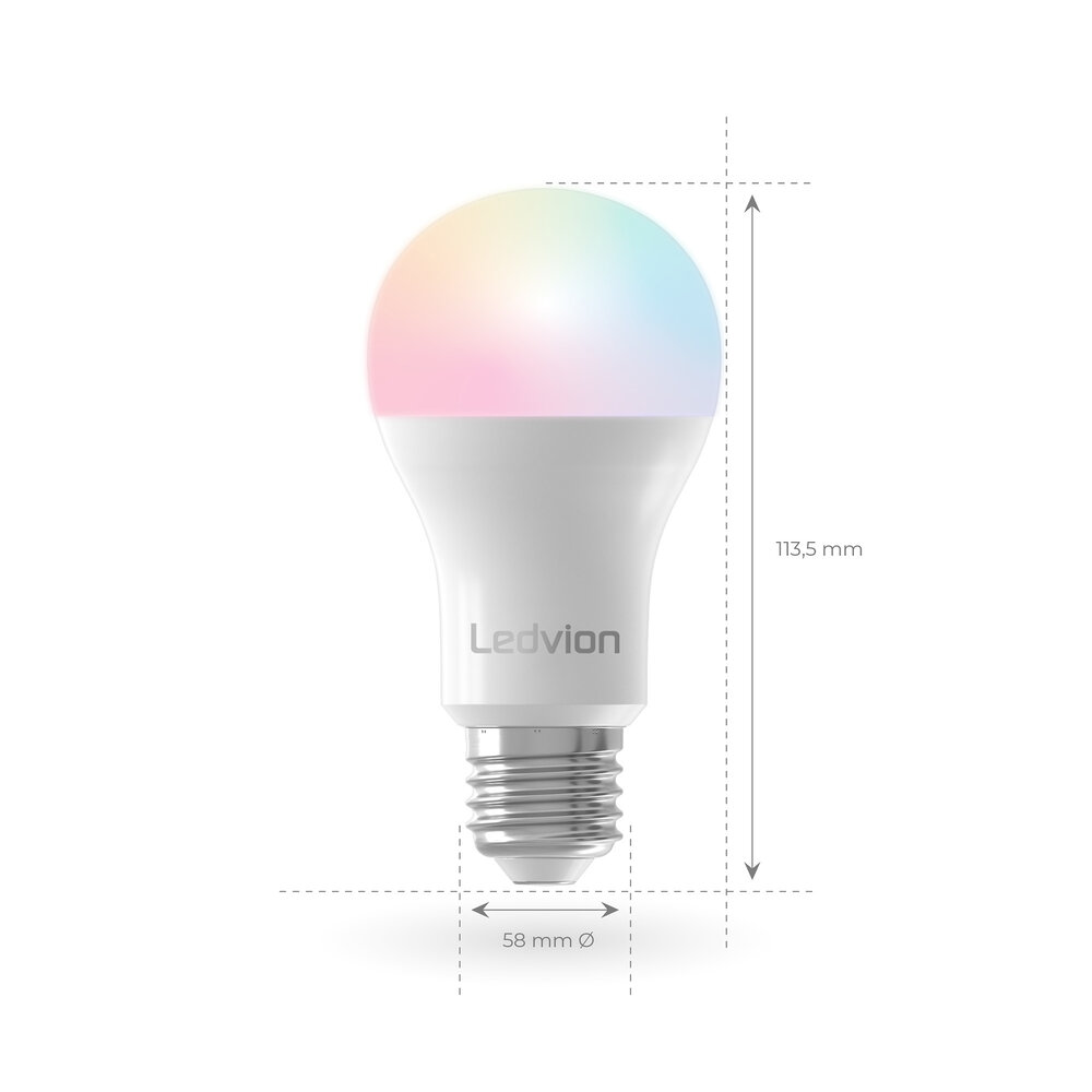 Ledvion Lampadina Smart RGB+CCT LED E27 - Wifi - Dimmerabile - 8W - 6 Pack