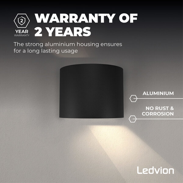 Ledvion Applique da Esterno dimmerabile LED Rotondo Nero - Bidirezionale - 3000K -  7W