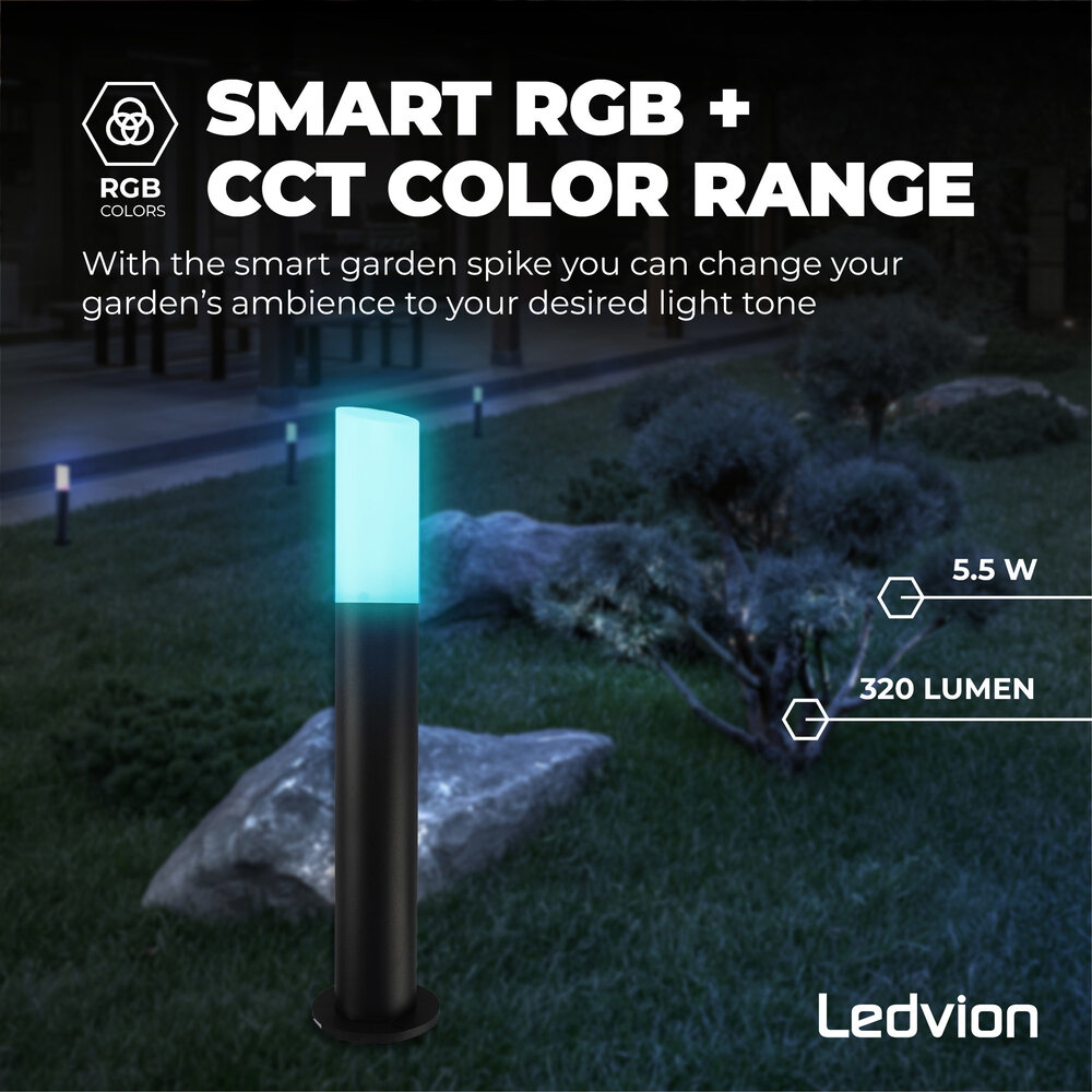 Ledvion Lampada da esterno Smart da terra - RGB+3000K - IP44 - Lampadine Smart - Nero - Pronto all'uso