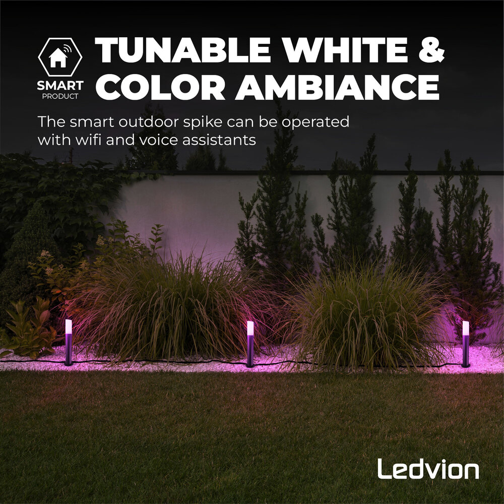 Ledvion Lampada da esterno Smart da terra - RGB+3000K - IP44 - Lampadine Smart - Nero - Pronto all'uso