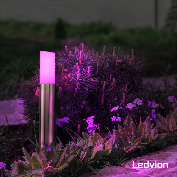 Ledvion Lampada da esterno Smart da terra - RGB+3000K - IP44 - Lampadine Smart - Inox - Pronto all'uso