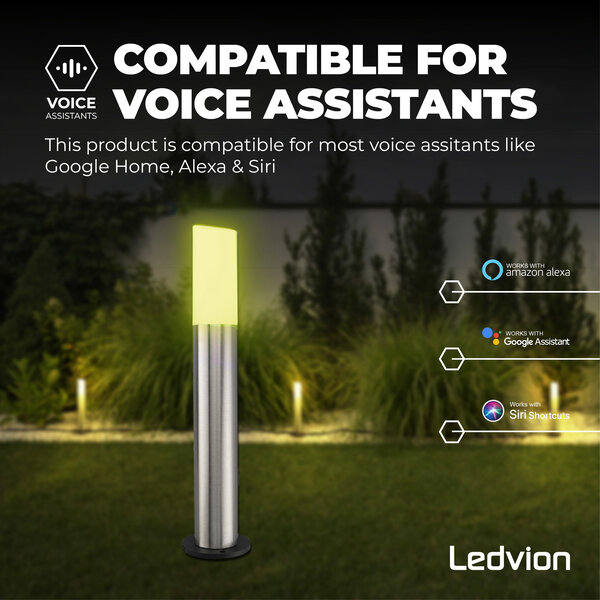 Ledvion Lampada da esterno Smart da terra - RGB+3000K - IP44 - Lampadine Smart - Inox - Pronto all'uso