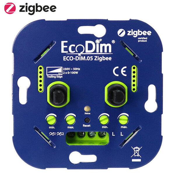 EcoDim Zigbee Dimmer LED Smart DUO da Incasso 2x 0-100 Watt 220-240V - Taglio di fase