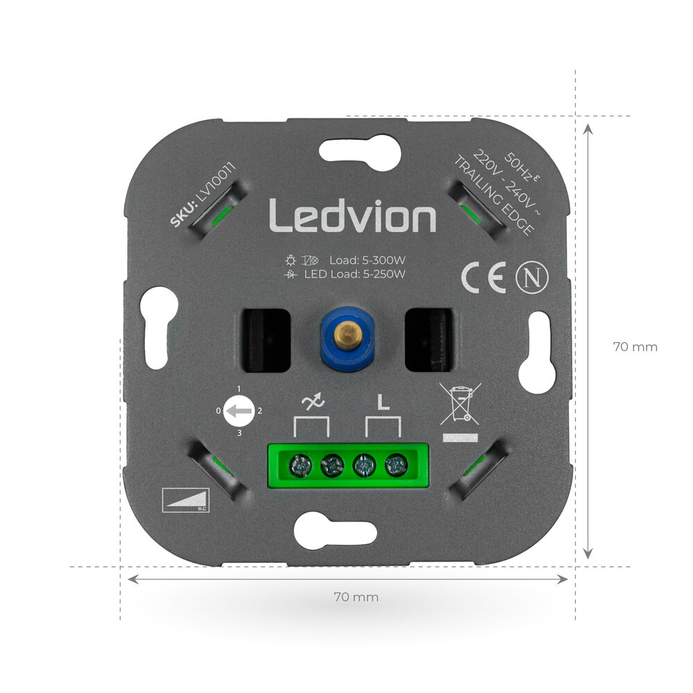 Ledvion Dimmer LED- Circuito alternato >2 dimmer, 1 punto luce - 5-250W- Taglio di fase - Universale