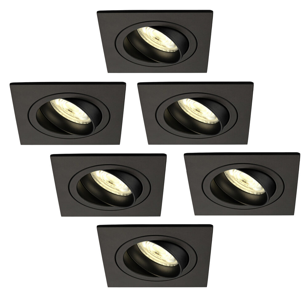 Ledvion Faretti da Incasso LED Dimmerabili Nero - Sevilla - 5W - 2700K - 92mm - Quadrato - 6 pack
