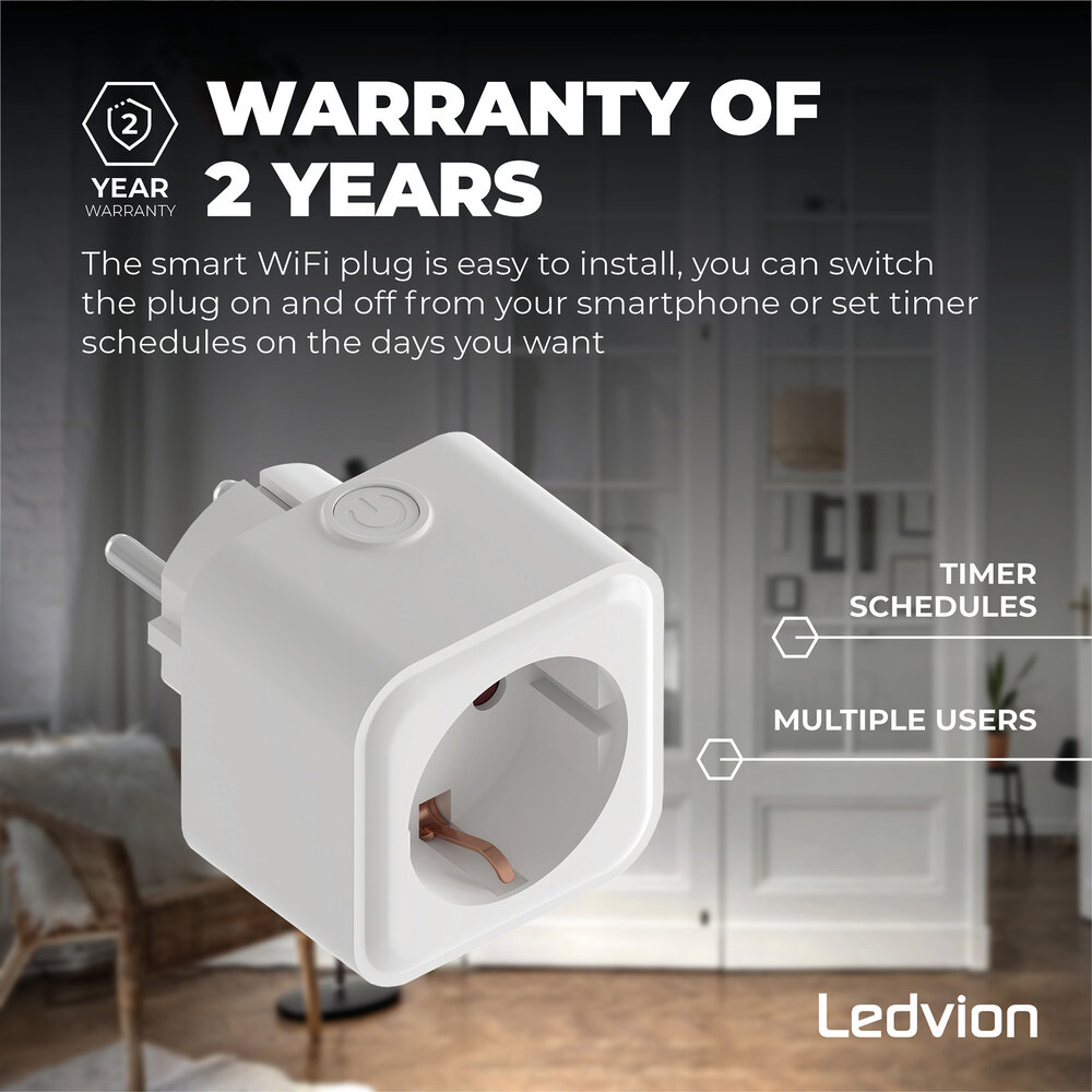 Ledvion 3 Pack - Presa intelligente - Misuratore di consumo energetico - Presa WiFi