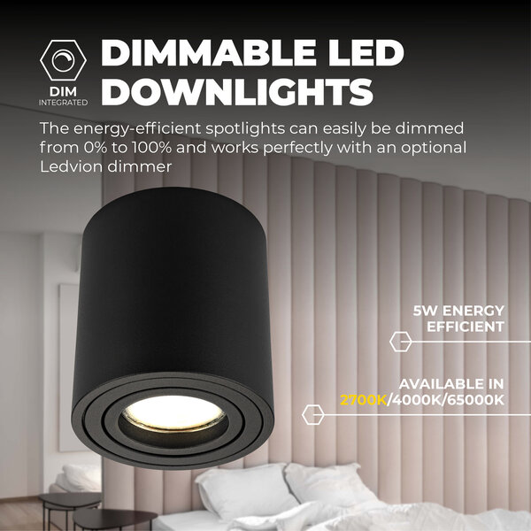 Ledvion 2x Faretti LED da soffitto Dimmerabili  - Rotondo - Nero - 5W - 2700K - Inclinabile - IP20