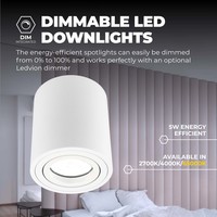 Ledvion Faretto LED da soffitto Dimmerabile  - Rotondo - Bianco - 5W - 6500K - Inclinabile - IP20