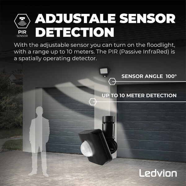 Ledvion Proiettore LED 50W - Osram - Sensore di Movimento - IP44 - 120lm/W - 4000K - 5 Anni di Garanzia