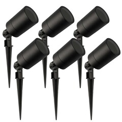 6x Faretto da Esterno con Picchetto - IP65 - Attacco GU10 - Cavo con Spina 2 Metri  - Nero