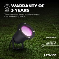 Ledvion 3x Smart Faretto da Esterno con Picchetto - IP65 - 4,9W - RGB+CCT - 1M Cavo - Aluminio