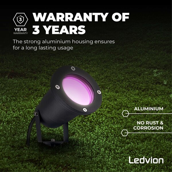 Ledvion 9x Smart Faretto da Esterno con Picchetto - IP65 - 4,9W - RGB+CCT - 1M Cavo - Aluminio