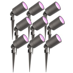 9x Faretto da Esterno con Picchetto - IP65 - 4,9W - RGB+CCT - Cavo con Spina 2 Metri - Antracite