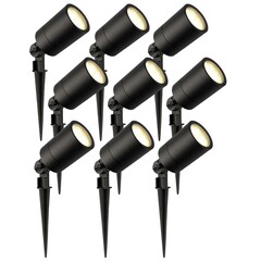 9x Faretto da Esterno con Picchetto - IP65 - 5W -2700K - Cavo 1 metro - Nero