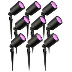 9x Faretto da Esterno con Picchetto - IP65 - 4,9W - RGB+CCT - Cavo 1 metro - Nero