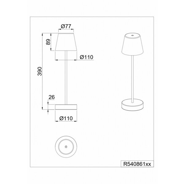 Trio Lighting Lampada da Tavolo LED Ricaricabile con Porta USB - Dimmerabile - 2,2W - IP44 - Martinez - Nero