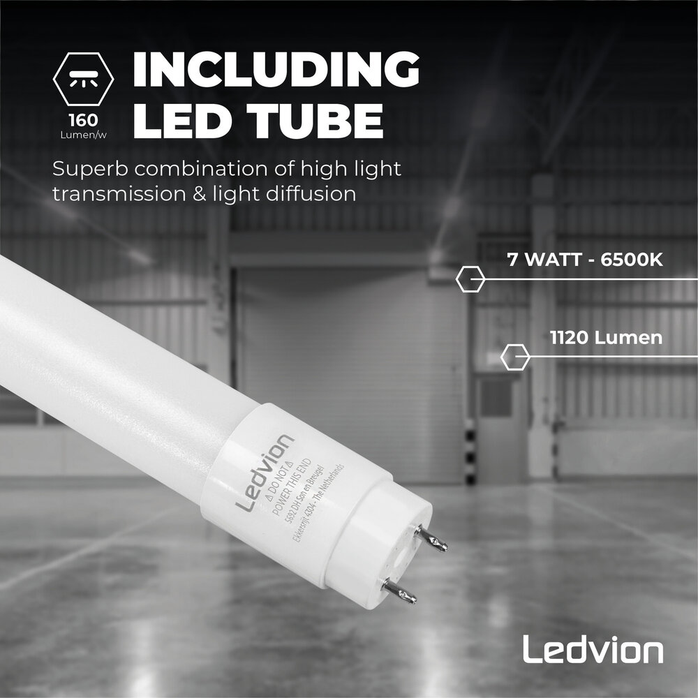 Ledvion Plafoniera Tubo LED da 60 cm con Sensore - Stagna - 7W - 6500K - IP65 - con Tubo LED