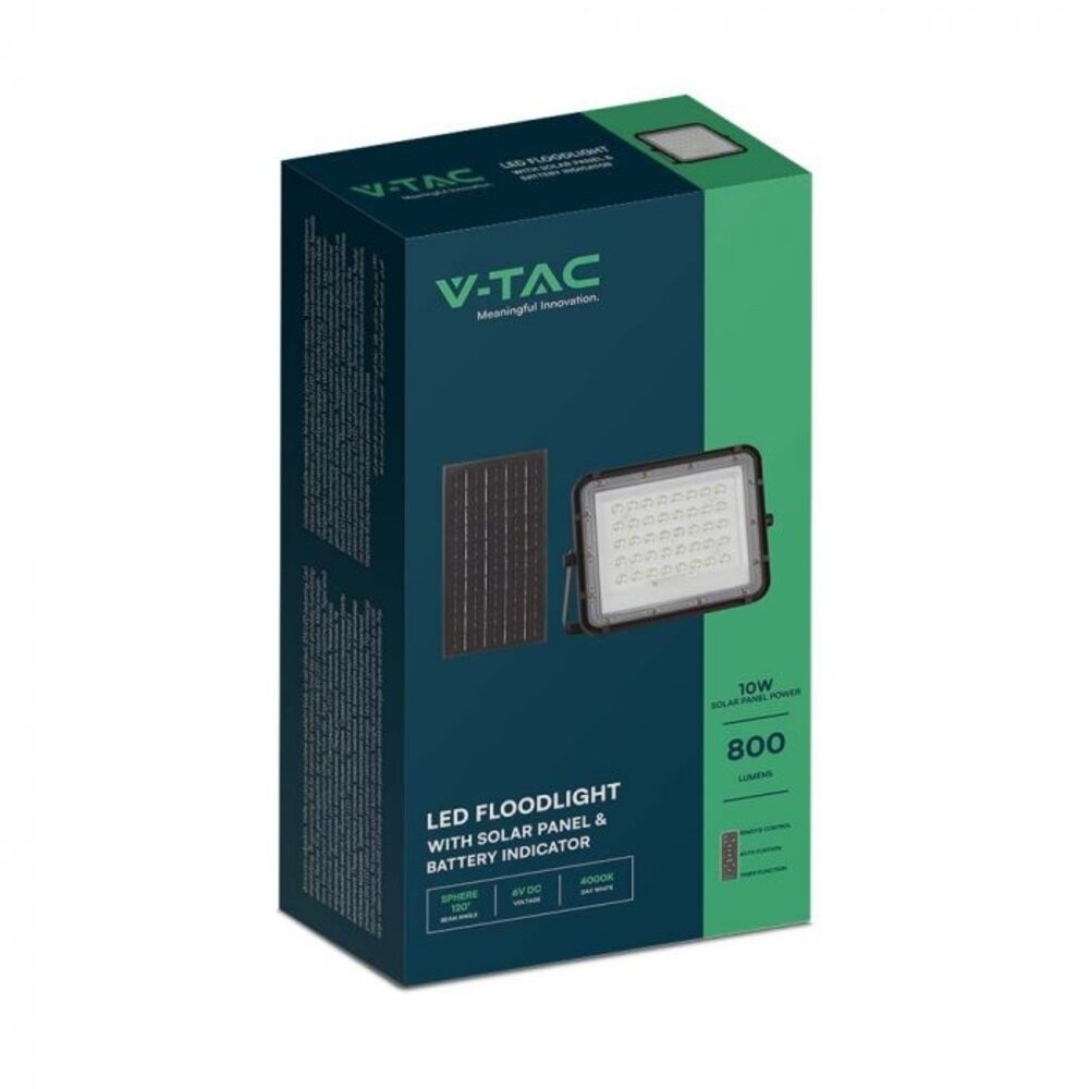 V-TAC Solar Proiettore LED 80W - 800 Lumen - 4000K - IP65 - 6000mAh